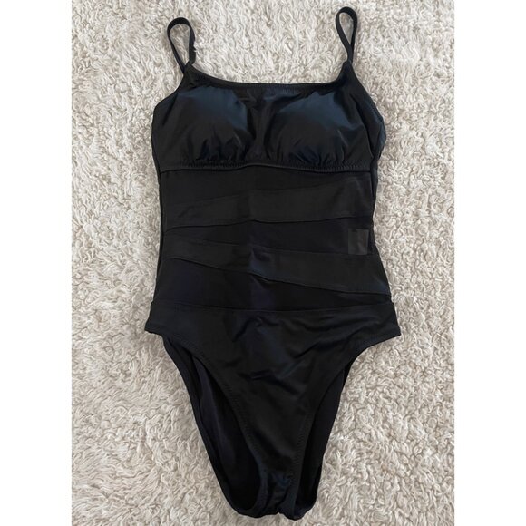 Shade & Shore™ Women's Black Mesh Front One Piece Swimsuit - Picture 3 of 7